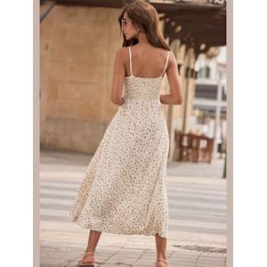 Robe mi-longue robe longueur mollet avec imprimé à pois - LASCANA - crème-taupe imprimé - Taille 38