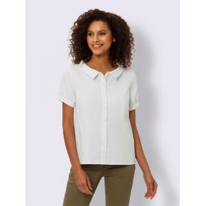 Chemisier en jean &eacute;l&eacute;gant col claudine doubl&eacute; - Linea Tesini - blanc - Taille 38