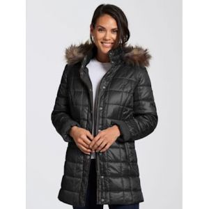 Doudoune brillante col à revers capuche imitation fourrure - Collection L - noir - Taille 54