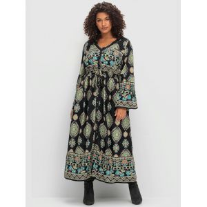 Robe longue - Sheego - noir &agrave; motifs - Taille 52