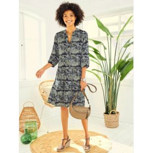 Robe imprim&eacute;e qualit&eacute; tiss&eacute;e - Linea Tesini - roseau-jade imprim&eacute; - Taille 40