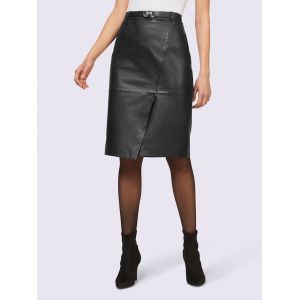 Jupe en cuir 100% cuir agneau nappa - Ashley Brooke - noir - Taille 44