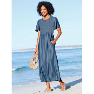 Robe d'&eacute;t&eacute; partie smock&eacute;e &eacute;lastique - Linea Tesini - bleu jean - Taille 40