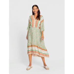 Robe d'été coupe plus longue au dos -  - écru-orange à motifs - Taille 21