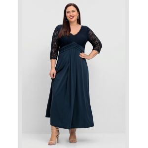 Robe de soir&eacute;e dentelle &eacute;lastique - Sheego - bleu nuit - Taille 48