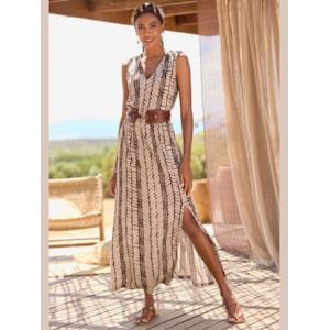 Robe longue robe d'été à encolure en v profonde - LASCANA - beige-marron imprimé - Taille 48