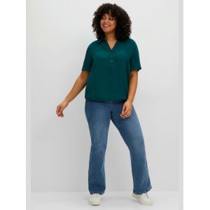 Tunique col chemise ouvert - Sheego - bleu p&eacute;trole - Taille 56