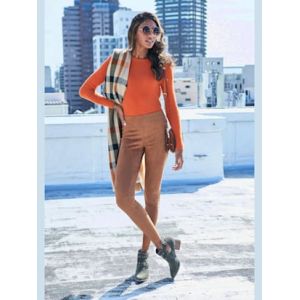 Legging imitation cuir velours - LASCANA - coloris chamois - Taille 34/36