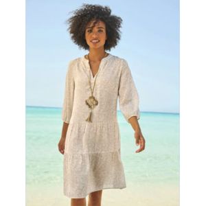 Robe imprim&eacute;e qualit&eacute; tiss&eacute;e - Linea Tesini - couleur ivoire-beige imprim&eacute; - Taille 38