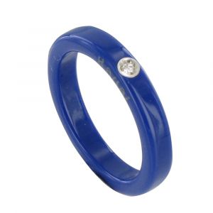 Bague Diamant Blanc Résine Bleu Foncé et Argent - taille 48