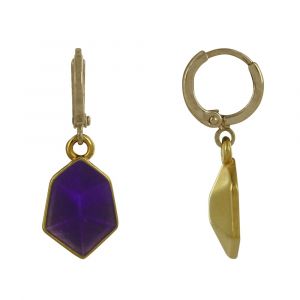 Boucles d'Oreilles Mini Créoles Laiton Doré et Hexagone Translucide Coloré - Violet
