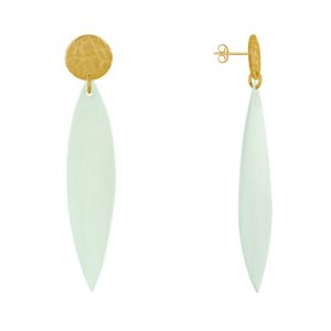 Boucles d'Oreilles Clous Métal Doré et Longue Pétale en Bois - Vert d'Eau