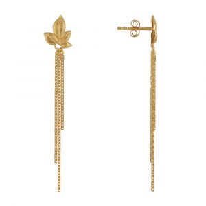 Boucles d'Oreilles Plaqué Or Feuille de Laurier et Trois Chainettes