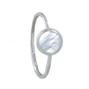 Bague Argent 925 Petit Rond de Nacre Ivoire - taille 58