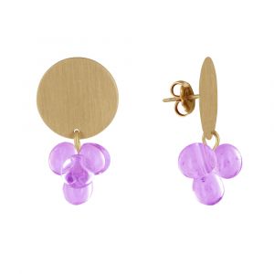 Boucles d'Oreilles Pastille en Laiton et Bouquet de Perles de Verre - Violet clair