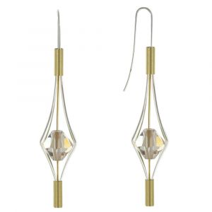 Boucles d'Oreilles Argent et Plaqué Or Lanterne et Cristal - Grand Modèle - Beige