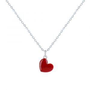 Collier Argent 925 Mini Coeur Émaillé Rouge - taille 40 cm