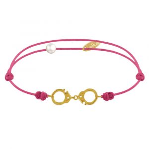 Bracelet Lien Plaqué Or Petites Menottes - Fuchsia