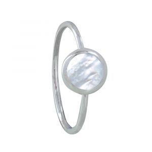 Bague Argent Petit Rond de Nacre Ivoire - taille 54