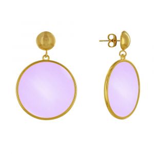 Boucles d'Oreilles Clous Métal Doré Cercle Coloré Translucide - Violet clair
