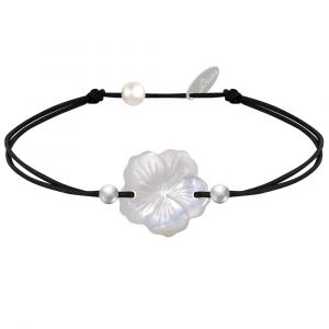 Bracelet Lien Fleur de Nacre Ivoire et Perles d'Argent 925 - Classics - Noir