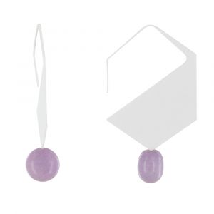 Boucles d'Oreilles Crochet Plat Métal Argenté Hexagone et Perles Céramique - Violet