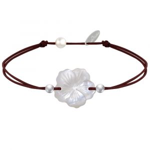 Bracelet Lien Fleur de Nacre Ivoire et Perles d'Argent 925 - Classics - Marron foncé