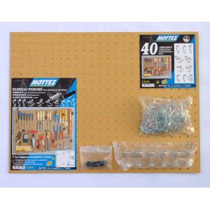 MOTTEZ - Kit panneau perfor&eacute; isorel compos&eacute; d'un panneau isorel + 1 lot de 40 crochets universels pour panneau perfor&eacute; + 1 sachet de distanceurs + 1 barrette porte outils - B275F