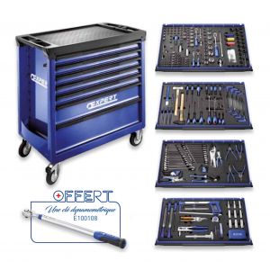EXPERT - Servante Large 7 tiroirs composition 314 d'outils + Cl&eacute; dynamom&eacute;trique offerte - E220387
