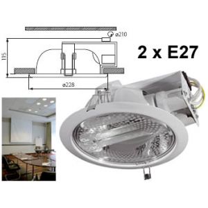 Spot encastrable 230v pour faux plafond professionnel  23cm blanc 2 x E27 pour double ampoule fluocompacte ou LED