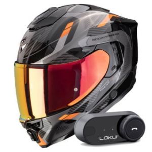 Casques int&eacute;graux Exo 1500 Air Sleek Black Orange + Kit Bluetooth Lokui K30