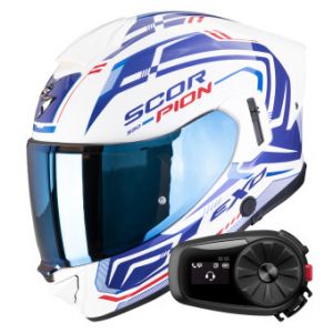 Casques int&eacute;graux Exo 530 Air Slope White Blue Red + Kit Bluetooth 5S Solo