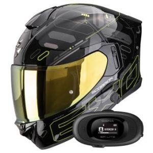 Casques int&eacute;graux Exo 530 Air Fond Black Neon Yellow + Kit bluetooth 5R Lite
