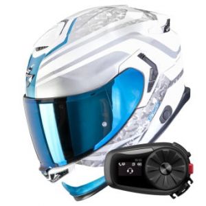 Casques int&eacute;graux Exo GT SP Air Arten White Blue + Kit Bluetooth 5S Solo