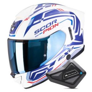 Casques int&eacute;graux Exo 530 Air Slope White Blue Red + Kit Bluetooth BT Mini