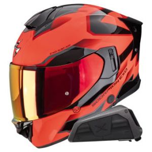 Casques int&eacute;graux Exo 530 Air Clip Red Black + Kit bluetooth Exo-Com Link-1