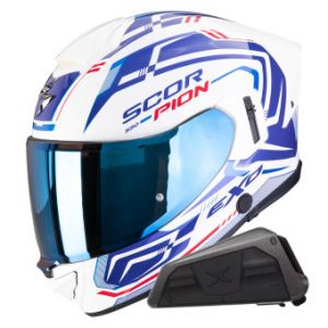 Casques int&eacute;graux Exo 530 Air Slope White Blue Red + Kit bluetooth Exo-Com Link-1