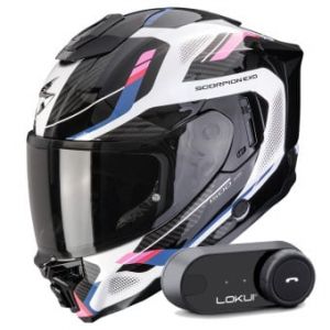 Casques int&eacute;graux Exo 1500 Air Sleek White Black Pink + Kit Bluetooth Lokui K30
