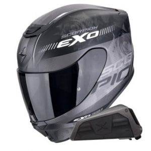 Casques intégraux Exo 391 Ava Matt Black Silver + Kit bluetooth Exo-Com Link-1