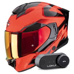 Casques int&eacute;graux Exo 530 Air Clip Red Black + Kit Bluetooth Lokui K30