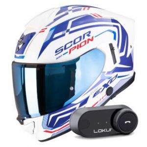 Casques int&eacute;graux Exo 530 Air Slope White Blue Red + Kit Bluetooth Lokui K30