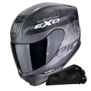 Casques intégraux Exo 391 Ava Matt Black Silver + Kit bluetooth Exo-Com Link-1C