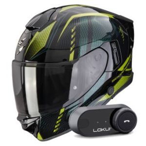 Casques int&eacute;graux Exo 530 Air Theras Black Green + Kit Bluetooth Lokui K30