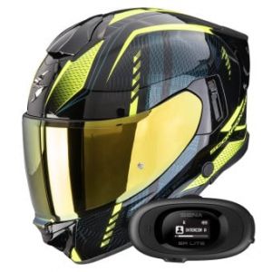 Casques int&eacute;graux Exo 530 Air Theras Black Neon Yellow + Kit bluetooth 5R Lite
