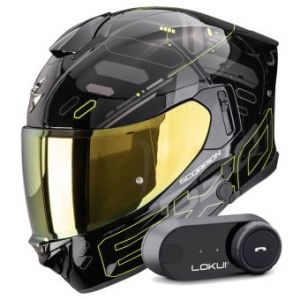 Casques int&eacute;graux Exo 530 Air Fond Black Neon Yellow + Kit Bluetooth Lokui K30