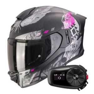 Casques intégraux Exo 530 Air Hadji Matt Black Pink + Kit Bluetooth 5S Solo