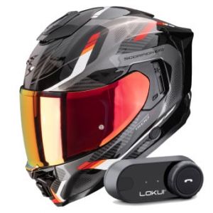Casques int&eacute;graux Exo 1500 Air Sleek Black Red + Kit Bluetooth Lokui K30