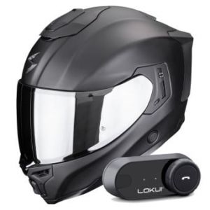 Casques intégraux Exo 1500 Air Solid Matt Black + Kit Bluetooth Lokui K30
