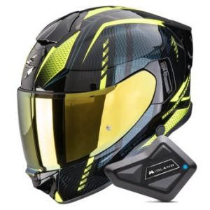 Casques int&eacute;graux Exo 530 Air Theras Black Neon Yellow + Kit Bluetooth BT Mini