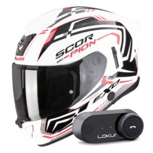 Casques int&eacute;graux Exo 530 Air Slope White Black Red + Kit Bluetooth Lokui K30